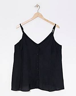 Simply Be Black Button Through Sleeveless Viscose Cami