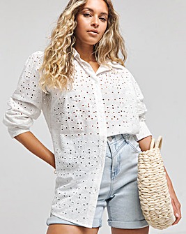 White Broderie Long Sleeve Shirt