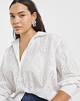 White Broderie Long Sleeve Shirt