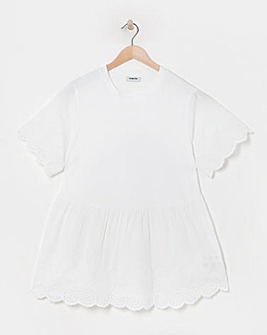 Simply Be White Broderie Detail Jersey Mix Smock Blouse