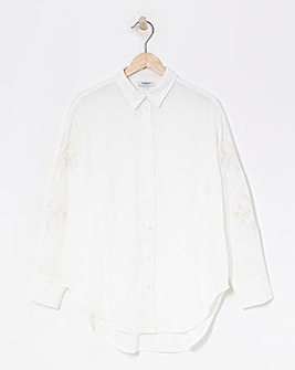 Simply Be Ivory Embroidered Sleeve Relaxed Long Sleeve Shirt