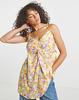 Floral Print Twist Front Cami With Bow Back