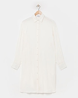 Simply Be Ecru Longline Crinkle Long Sleeve Shirt