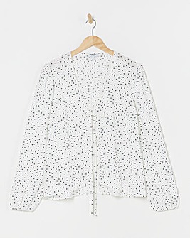 Simply Be Spot Print Tie Front Long Sleeve Blouse