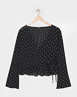 Simply Be Mono Spot Sheer Wrap Long Sleeve Blouse