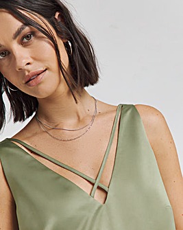 Khaki Criss Cross Satin Cami