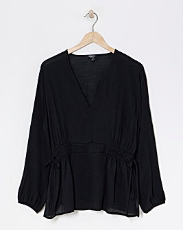 Simply Be Black Plunge Elasticated Waist Long Sleeve Blouse