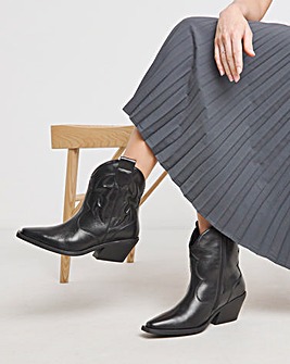 Angelique Embroidered Leather Ankle Western Boots Wide E Fit