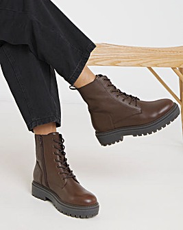 Serena Leather Chunky Lace Up Boots Extra Wide EEE Fit