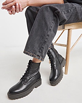 Serena Leather Chunky Lace Up Boots Wide E Fit