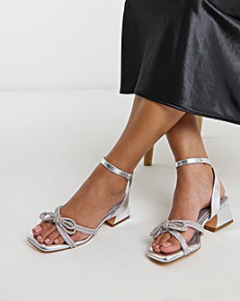 Cassia Diamante Bow Low Block Heel Sandals - Extra Wide Fit (EEE)