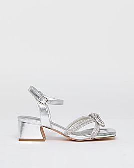 Cassia Diamante Bow Low Block Heel Sandals Extra Wide EEE Fit