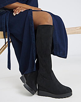 Izzy Stretch Wedge Knee High Boots - Wide Fit (E) & Standard/Curvy Calf