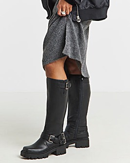 Stacey Chunky Biker Knee High Boots Wide E Fit Curvy Calf