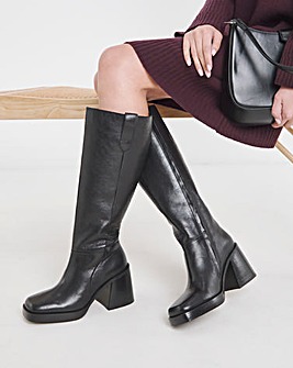 Cloudy Leather Platform Knee High Boots Wide E Fit Super Curvy Calf