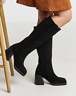 Cloudy Suede Platform Knee High Boots Extra Wide EEE Fit Curvy Plus Calf
