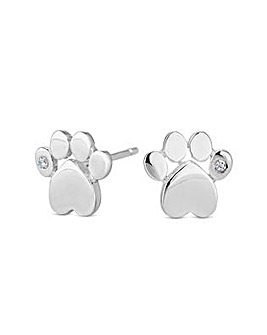 Simply Silver Sterling Silver 925 Paw Print Stud Earrings