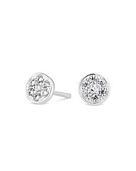 Simply Silver Sterling Silver 925 Cubic Zirconia Pave Disc Stud Earrings