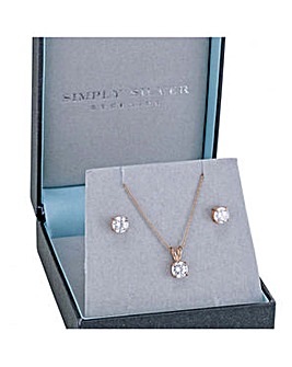14ct Rose Gold Plated Sterling Silver Cubic Zirconia Jewellery Set In A Gift Box