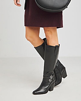 Roux Leather Western Knee High Heeled Boots Wide E Fit Curvy Calf