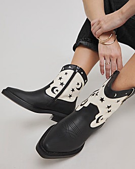 Noelle Moon and Star Cut Out Western Ankle Boots Wide E Fit