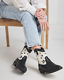 Noelle Moon and Star Cut Out Western Ankle Boots Extra Wide EEE Fit