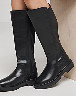 Perry Stretch Back Panel Flat Knee High Boots Wide E Fit Curvy Calf