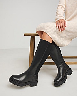 Ashleigh Leather Stretch Knee Boots Wide E Fit Super Curvy to Curvy Plus Calf