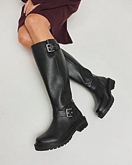 Eden Buckle Detail Knee High Boots Wide E Fit Super Curvy Calf