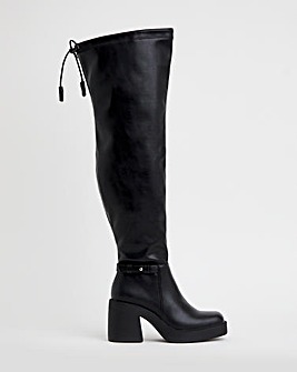 Ace Over the Knee Platform Heeled Stretch Boots Wide E Fit Standard - Curvy Calf