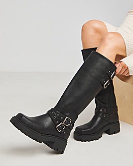 Hendrix Chunky Buckle Biker Boots Extra Wide EEE Fit Super Curvy Calf