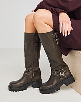 Hendrix Chunky Buckle Biker Boots Extra Wide EEE Fit Super Curvy Calf