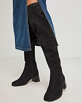 Walker Block Heel Over the Knee Stretch Boots Extra Wide EEE Fit Curvy Calf