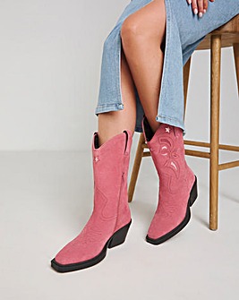 Rowan Suede Cut Out Detail Western Boots Wide E Fit Standard Calf