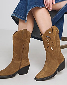 Rowan Suede Cut Out Detail Western Boots Wide E Fit Standard Calf