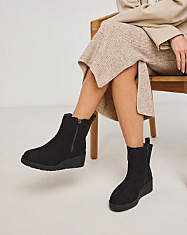 Rene Zip Detail Wedge Ankle Boots Wide E Fit