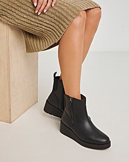 Rene Zip Detail Wedge Ankle Boots Wide E Fit