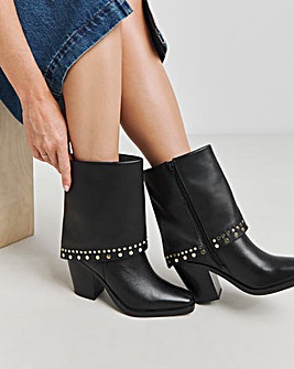 Enid Leather Western Studded Cuff Ankle Boots Wide E Fit