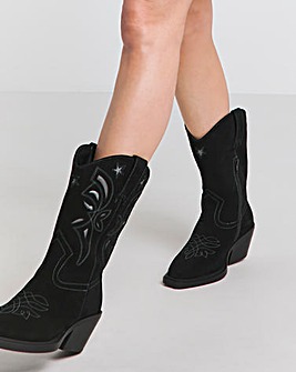 Rowan Suede Cut Out Detail Western Boots Extra Wide EEE Fit Standard Calf