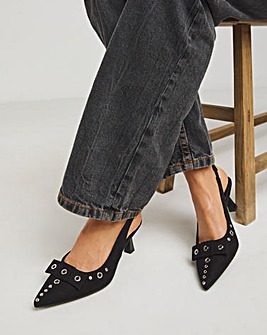 Delia Eyelet Detail Slingback Court Shoes Extra Wide EEE Fit