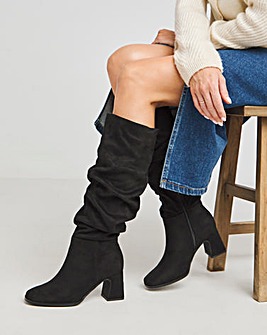 Talita Ruched Knee High Heeled Boots Wide E Fit Super Curvy