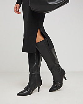 Maddox Knee Hi Heeled Pointy Toe Boots With Eyelet Straps Extra Wide EEE Fit