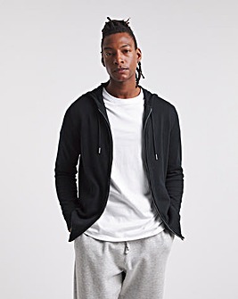 Black Cotton Knitted Hoodie