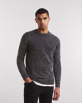Black Acid Washed Knitted Jumper