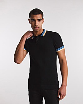 Black Knitted Tipped Polo