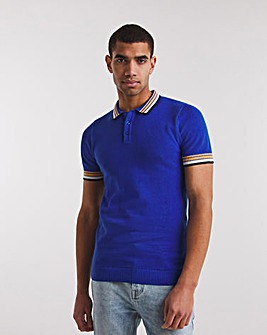 Blue Knitted Tipped Polo