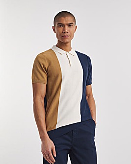 Navy Colour Block Knitted Polo