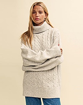 Nobody's Child Oversized Cable Roll-Neck Jumper