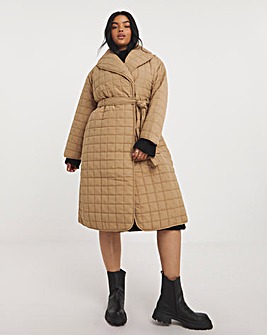 Nobody's Child Quilted Belt Shawl Collar Quilted Wrap Coat