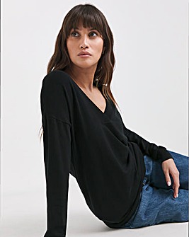 Black Slouchy V Neck Tunic